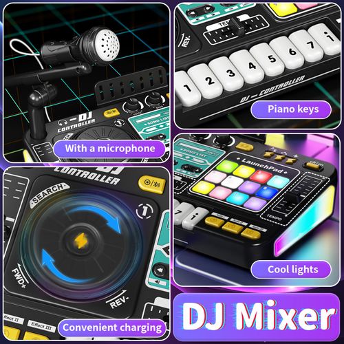 Kids DJ Mixer Board Controller Toy Set with Turntable, Piano Keys, Microphone & Bluetooth - Musical Instrument Toy for Toddlers, Babies & 3-8 Year Old Boys & Girls - Birthday (Black)