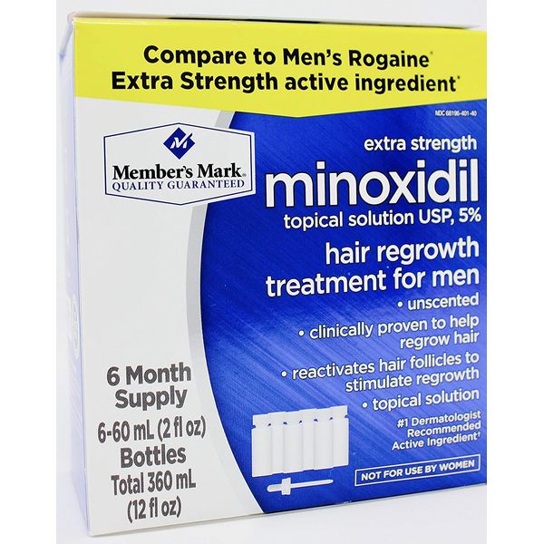 Member's Mark Extra Strength Minoxidil Topical Solution USP 5% Unscented Hair Regrowth Treatment for Men (6 month supply)