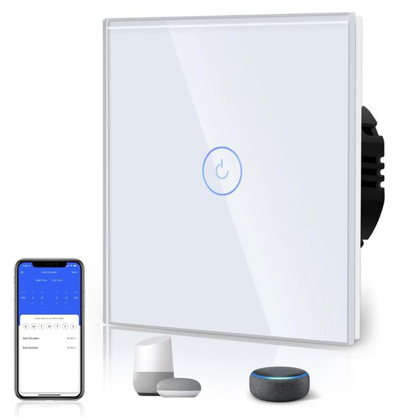 BSEED Smart Light Switch, 1 Gang 1 Way WiFi Touch Switch, Work with Alexa/Google Home, Voice/App Control Sharing Glass Touch Switches(Neutral Wire Required)