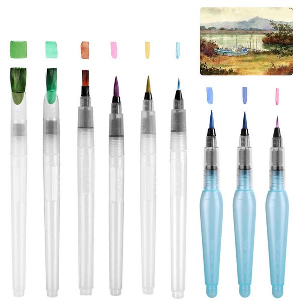 TIMESETL Water Brush Water Brush Pen Set of 9 Water Brush Watercolor Brush 1mm-10mm