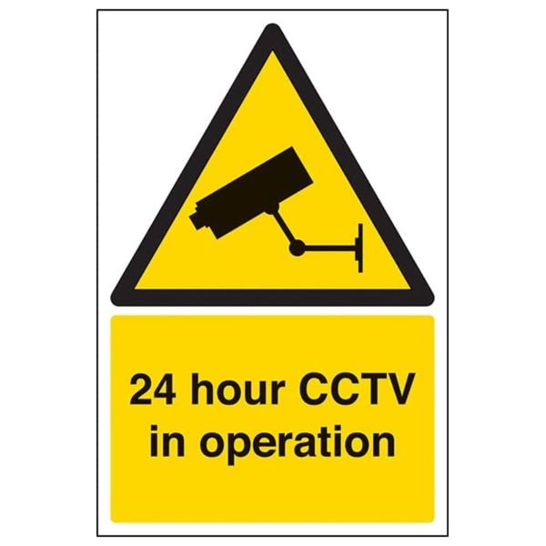 V Safety Warning Security - 24 Hour CCTV in Operation - 150 x 200 mm Restickable Safety Sign Safety Sign