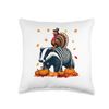 Turkey Riding Badger Thanksgiving Fall Leaves Pumpkins Throw Pillow