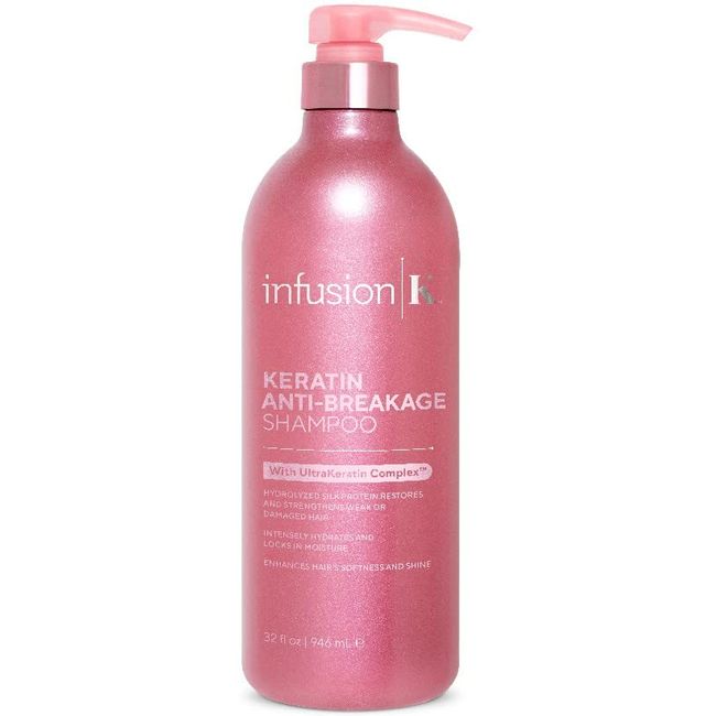 Infusion K Keratin Anti-Breakage Shampoo with UltraKeratin Complex - Strengthens Weak & Damaged Hair | Hydrates & Moisturizes | Color Safe, Paraben, Sulfate, Cruelty Free | USA Made (32 oz)