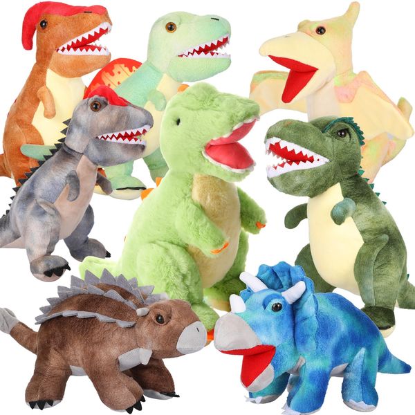 Leitee 8 Pcs Dinosaur Stuffed Animal Set Dinosaur Plush Toys Bulk Soft Assortment Tyrannosaurus Triceratops Cuddly Plush Stuffed Animals for Boys Girls Dinosaur Party Favors Birthday Gifts