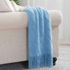 BOURINA Textured Solid Soft Sofa Throw Couch Cover Knitted Decorative Blanket, Blue, 127x152cm