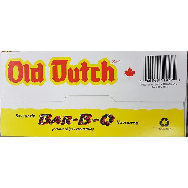 Old Dutch BBQ Barbeque Potato Chips, 220g/7.8 oz., Box (3pk) (Imported from Canada)