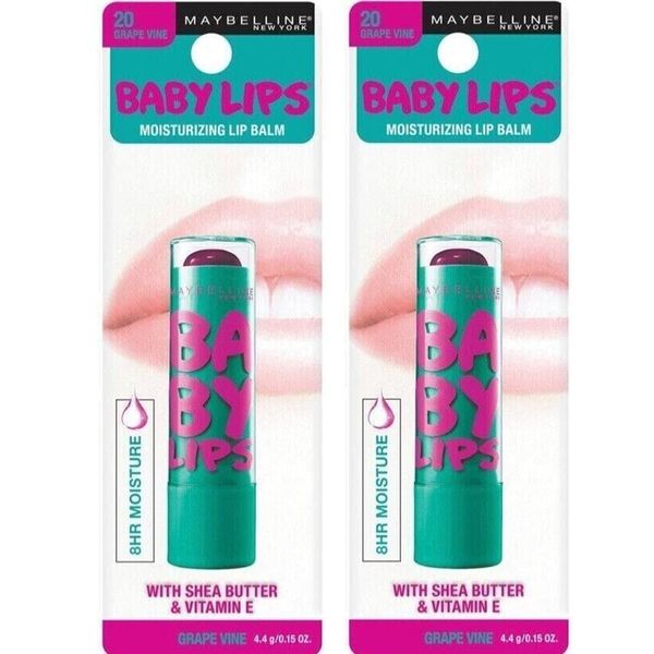 Pack of 2 Maybelline New York Baby Lips Moisturizing Lip Balm, Grape Vine 20