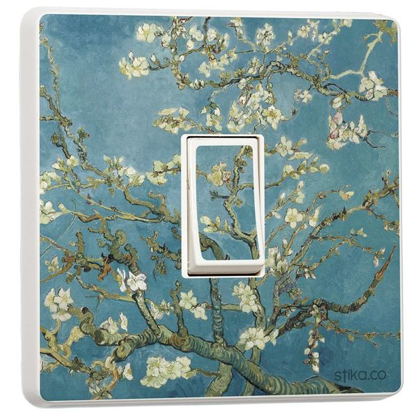 Set of 2 Van Gogh Art Print - Almond Blossom (1890) - Light Switch Cover Vinyl Stickers - Perfect for Single Switches