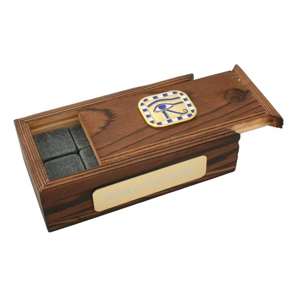 Egyptian Eye of Horus Whiskey Gin Ice Cube Stones in Wooden Box Free Engraving 565