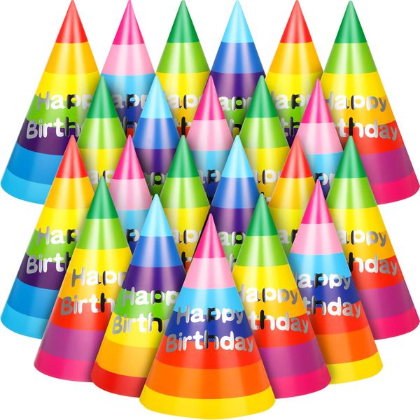 Geyoga 60 Pieces Birthday Party Hats Rainbow Birthday Hats for Kids Paper Cone Hats for Adults Fun Colorful Party Hats Happy Birthday Cap Art Craft Caps for Kids Adults Birthday Party Supplies