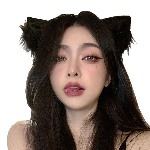 Furry Cat Kitten Ear Hair Clips Clip on Cat Ears Headband For Cosplay Kitten Play Comicon Cosplay Petplay Fluffy Furry Cat Ears (black kitten ears)