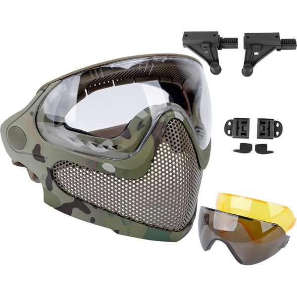 ATAIRSOFT Airsoft Maske 2 Modi Taktische Sicherheit Schutz Vollmaske Antibeschlagbrille Set mit 3 Wechselobjektiven MC