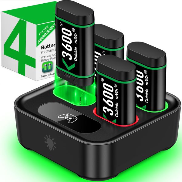 HEYLICOOL Rechargeable Battery Packs for Xbox Series X|S/Xbox One,4X3600mWh Xbox One Controller Battery Packs, Rechargeable Batteries with Charging Dock for Xbox One/One S/One X/One Elite