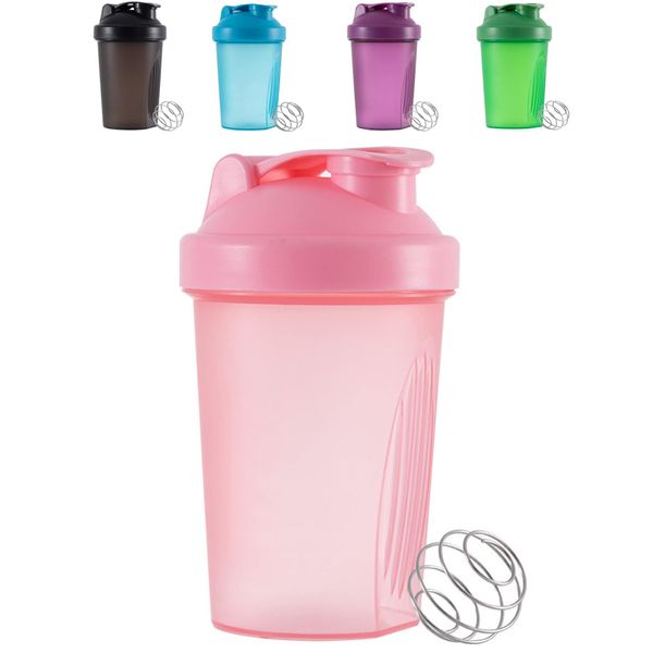 Toced Protein Shaker Bottle with Stainless Steel Mixball, Mini Water Bottle for Protein Shakes with Leakproof Flip On Lid, BPA Free, Perfect for Protein & Supplement Shaker Bottle 400ml (Pink)