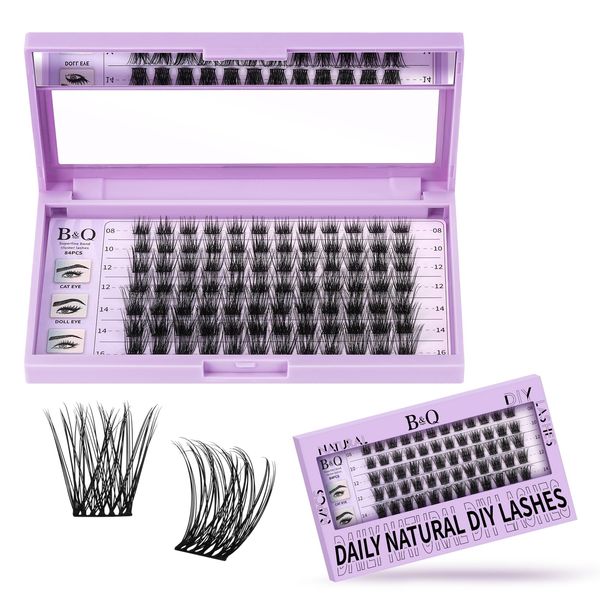 Wimpern Extensions 84 PCS Z08 B&Q Einzelne Wimpern DIY Lash Clusters für Anfänger Wiederverwendbar Wimpernbüschel Einzelwimpern für Wimpernverlängerung zu Hause Lashes Wimpern Extension(Z08,D-10 mm)