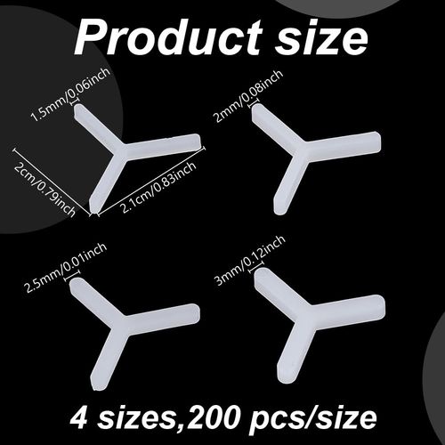 WEBEEDY 800 Pcs Tile Spacers 4 Sizes Plastic Tile Leveling Spacers Set for Tiles Installation, Y Type Reusable Spacer Alignment Wedges for Ceramic, Porcelain & Stone Installation (White,2mm)