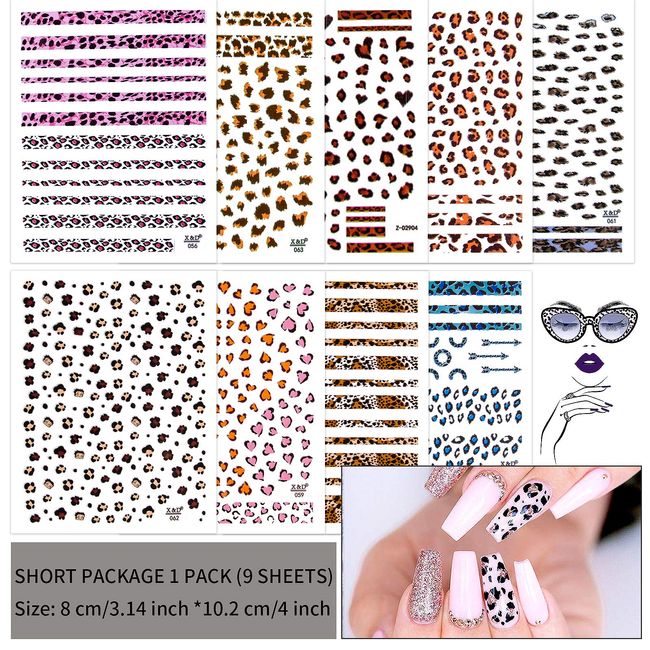 1 Sheet Houndstooth Nail Art 3D Stickers Leopard Decals for Nails