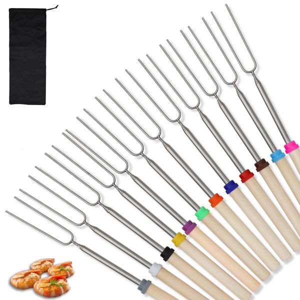Marshmallow Toasting Forks Kit - 12 Pack Extendable Roasting Sticks Kit for Camping, Picnic, Bonfire, Fireplace Telescoping Marshmallow Toasting Kits for Roasting Marshmallows Fire Pit Accessories