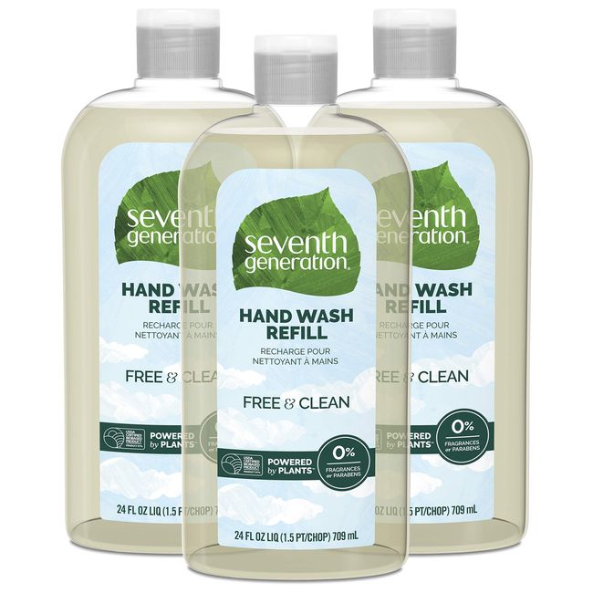 Seventh Generation Hand Soap Refill, Free & Clear Unscented, 24 oz, 3 Count (Pack of 1) (Packaging May Vary)