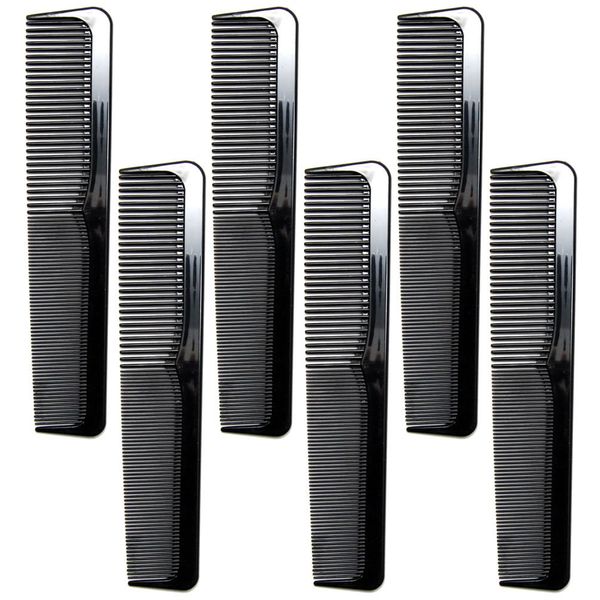 Luxxii 6 Pack - 9" Large Black Dressing Comb Barber Comb SET - Styling Essentials Coarse/Fine