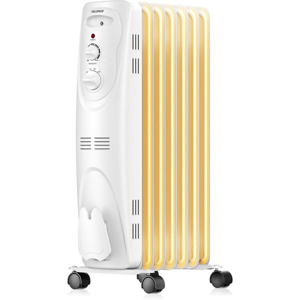 Oil Filled Radiator Space Heater Electric 1500W for indoor Use,Large Room, White