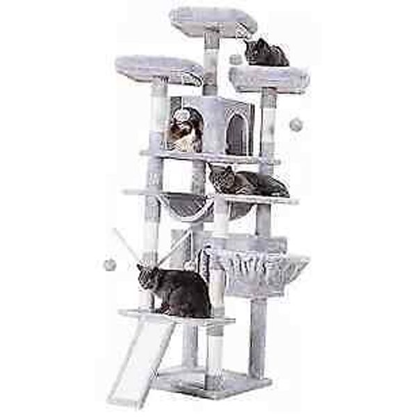 Cat Tree, 71 inches XL Large Cat Tower for Indoor Cats, Multi-Level Light Gray