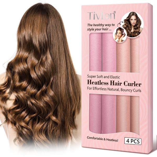 Generic Heatless Hair Curlers, Heatless Curling Rod Headband Set, 4Pcs Hair Curling Wrap, No Heat Lazy Natural Soft Wave Formers DIY Natural Hair Styling Tools for Long Medium Hair