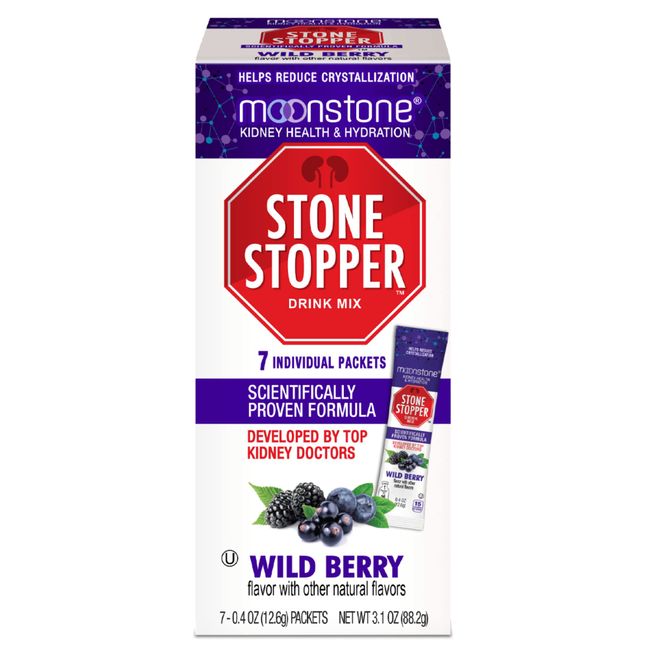 Moonstone Stone Stopper & Kidney Support Drink Mix, Keto Electrolyte Hydration Powder, Stone Prevention, Chanca Piedra Alternative, Magnesium, Potassium, Wild Berry, 7 Day Supply