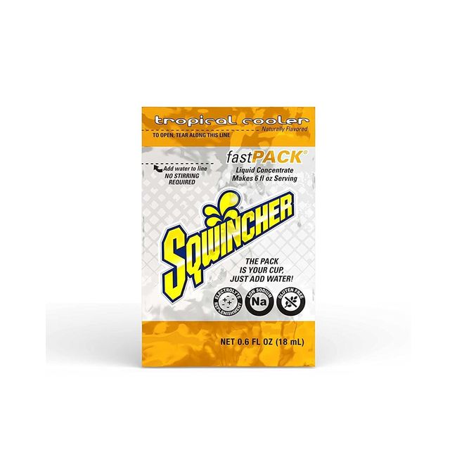 Sqwincher Fast Pack Liquid Concentrate, Tropical Cooler, .6 fl oz (50 Pack)