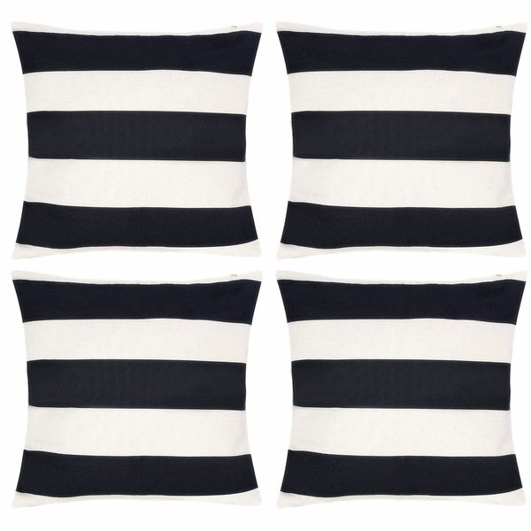 tiggell 4 Pack Waterproof Pillow Covers Outdoor Throw Pillowcases Decorative Garden Cushion Case for Home Garden Patio Couch Balcony Striped (18 * 18 inch, Black & White)