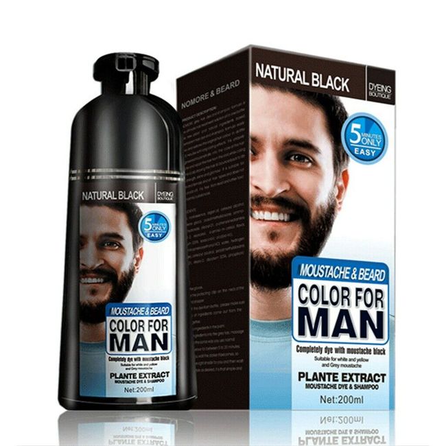 Men's Beard Color Shampoo Instant 5 Mins Dye Black for Mustache Beard Darkening