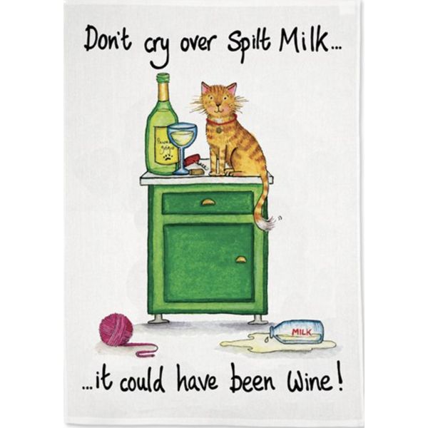 Don’t Cry Over Spilt Milk cat pet Pure cotton tea towel  FREE UK Postage