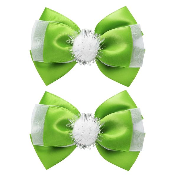 2PC Green Fairy Hair Bow Clips for Girls Women 4 Inch Toddler Princess Costume Dress Up Accessories for Tinkerbell