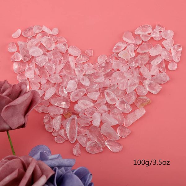 Small Crystal Tumbled Stone Chips Crushed Natural Crystal Quartz Pieces for Healing Home Fish Tank Flowerpot Decoration(Pink)