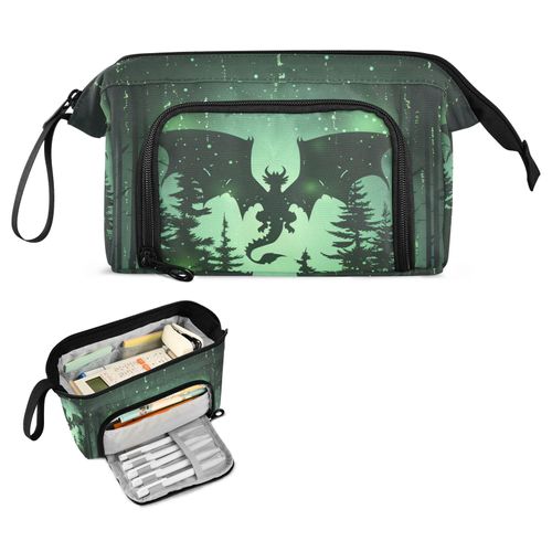 Sletend Dragon Green Pencil Case Large Capacity Pencil Pouch, Handheld Pen Bag Cosmetic Portable Gift for Office School Teen Girl Boy Men Women Adult Pencil Storage Organizer