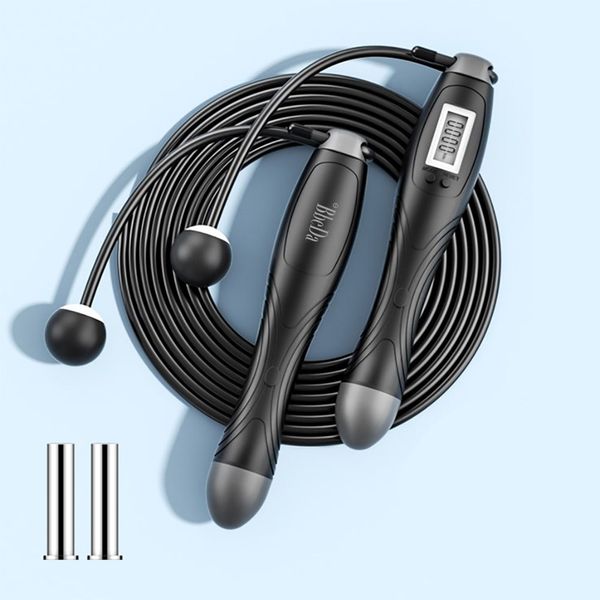 Pull Out 2in1 Wired/Wireless Digital No Line Long Line-less Electronic Counter Indoor Diet Smart Multi Weight Jump Rope, Black