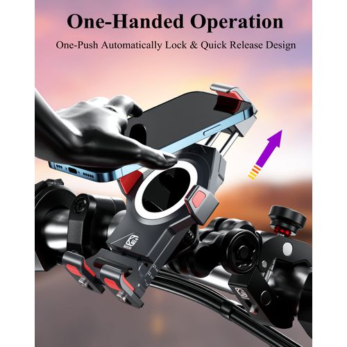 BRCOVAN Aluminum Alloy Motorcycle Phone Mount with Vibration Dampener & High-Speed Secure Lock, Metal Anti-Theft Adjustable Motorcycle Cellphone Holder for Bike Scooter ATV UTV Fit 4.7''-7.2'' Phones