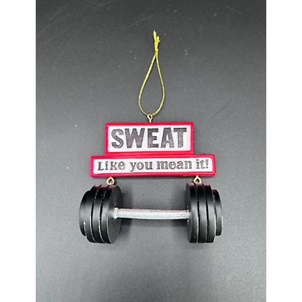 "Sweat Like you Mean it!" Gym Barbell Weight Christmas Tree Ornament Hanging