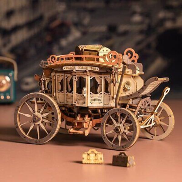 ROKR 3D Wooden Puzzle Stagecoach Music Box DIY Mechanical Model Kits Xmas Gifts