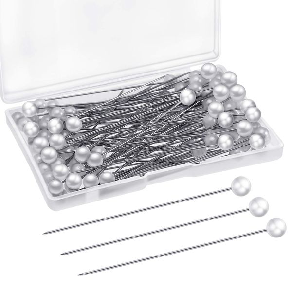 Corsage Boutonniere Pins Teardrop Pearl Head Pins Wedding Bouquet Pins White Straight Head Pins for DIY Crafts Jewelry Making Sewing Wedding Flower Decorations (100 Pieces with 1 Box)