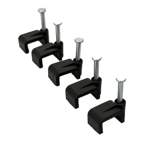 On1shelf® Black Flat Cable Clips with Fixing Nail 12mm 50 Pieces
