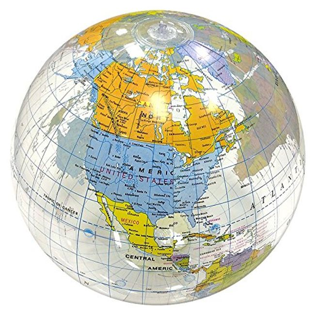 24-Inch Deflated Size World Globe Clear Ocean Beach Ball - Inflatable to 18-Inches Diameter