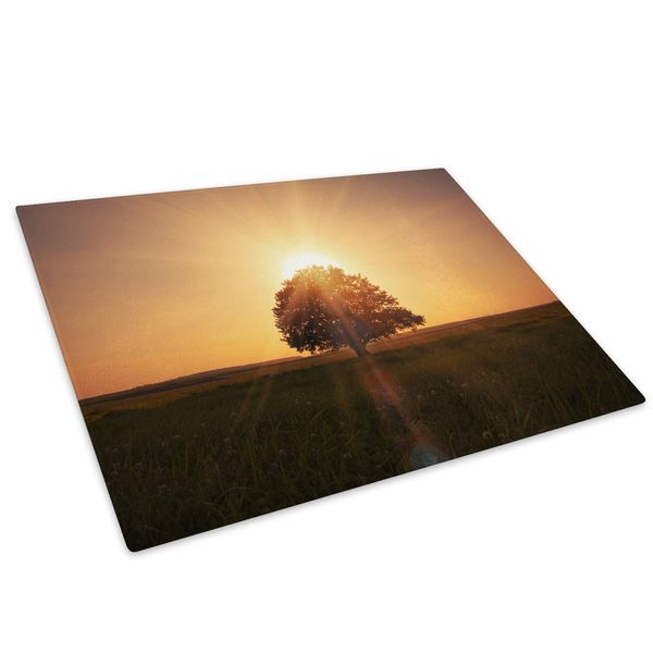Yellow Sunrise Tree Nature Glass Placemat Kitchen Table Worktop Saver Protector