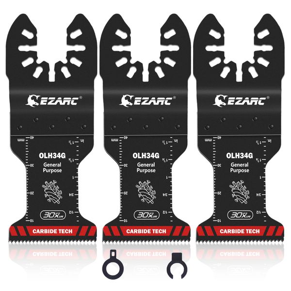 EZARC Carbide Oscillating Saw Blades, General Purpose Multitool Blades Quick Release for Metal, Nails, Wood, Plaster, Drywall and PVC, 3-Pack