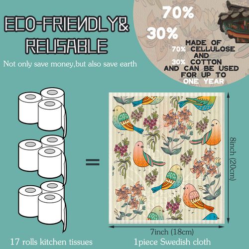 6 Pcs Swedish Dishcloth for Kitchen Swedish Dish Towels Reusable Paper Towels Swedish Sponge Cleaning Cloths Wipes Super Absorbent Quick Drying Washable No Odor Decorative Hand Towel