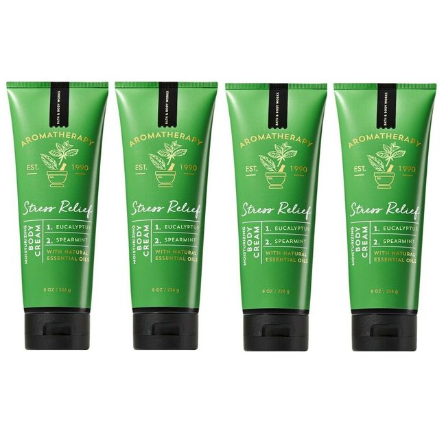 4 x Bath & Body Works Eucalyptus Spearmint  Stress Relief Body Cream 8 Ounce Lot