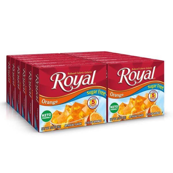 Royal Orange Gelatin Dessert Mix, Sugar Free and Carb Free .32oz Boxes (Pack of 12)