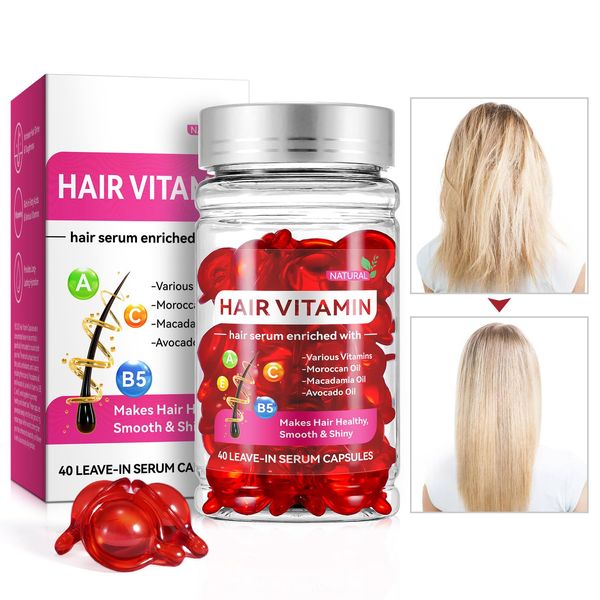 Hair Treatment Serum Capsule 40 pcs, Hair Vitamin Serum for Women & Men, No Rinse with Argan Macadamia Avocado Oils, Vitamins A C E Pro B5, Hair Treatment Oil for All Hair Types