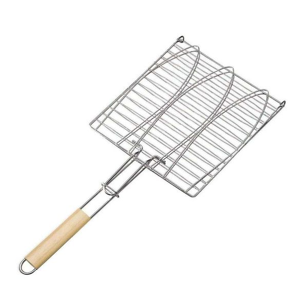 VR7 BBQ Grill Basket Portable Folding Stainless Steel Fish Grill Basket Ideal for Outdoor Barbeque Grilling Fish Vegetables Meat and Shrim Comes with a Cleaning Brush