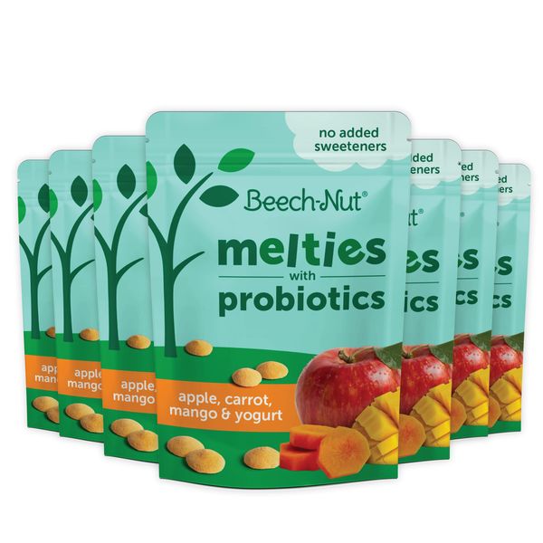 Beech-Nut Probiotic Melties Baby & Toddler Snack Melts, Apple Carrot Mango Yogurt, 1 oz (7 Pack)